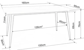 Jedálenský stôl Rion 160 x 90 cm, mramor / čierna