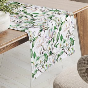Biante Teflónový behúň na stôl TF-117 Kvety magnólie na bielom 35x140 cm