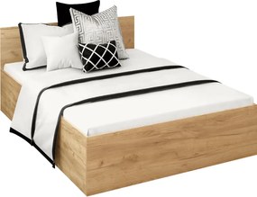 Posteľ s kovovým roštom a úložným priestorom, 140x200, dub craft zlatý, DOLI