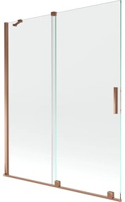 Mexen Velar, 2-krídlová posuvná vaňová zástena 140 x 150 cm, 8mm číre sklo, ružové zlato, 896-140-000-01-60
