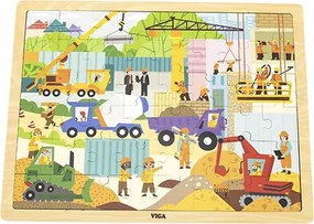 Puzzle na podstavci Viga 44585 48 dielikov - spoznávanie stavebných strojov