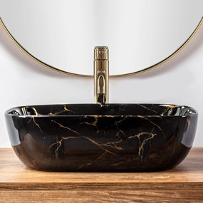 Rea Belinda Marble, umývadlo na dosku 47x34 cm, čierna lesklá-vzor Marble, REA-U8907