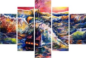 Obraz - Loď na oceánskych vlnách, aquarel (150x105 cm)