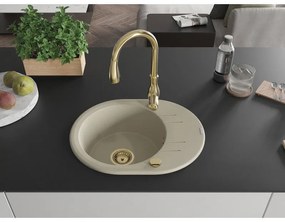Mexen Kevin, granitový drez 586x458x190 mm, 1-komorový a drezová batéria Savita, béžová, 6517-69-672601-50