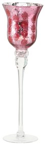 Sklenený svietnik pohár Manou s ružami 40cm - Světle růžový