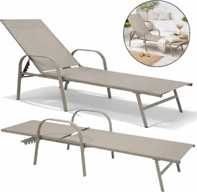 Béžové záhradné lehátko s nastaviteľným operadlom – ideálne na relaxáciu