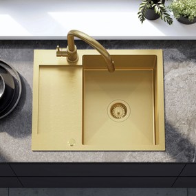 Rea Paul, 1-komorový oceľový drez 600x480x185 mm, zlatá matná, ZLE-06010