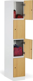 Šatníková skrinka S1 s úložnými boxmi, 4 boxy, 1850 x 300 x 500 mm, kódový zámok, laminované dvere, buk