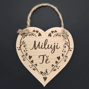 AMADEA Drevené srdce s textom Milujem Ťa, masívne drevo, 16 x 15 cm