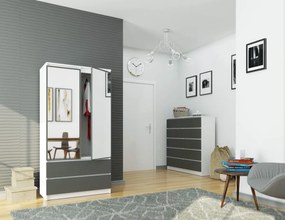 Šatní skříň Star se zrcadlem 90 cm bílá/grafitově šedá