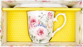 Home Elements Porcelánový hrnček 360 ml s podšálkou, Ruža