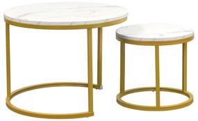 Konferenčné stolíky, set 2 ks, zlatá/imitácia mramoru, DAMON