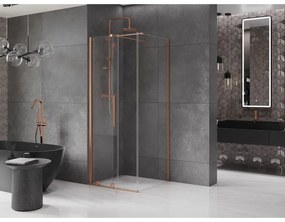 Mexen Velar, sprchový kút s posuvnými dverami 120(dvere) x 120(stena) cm, 8mm číre sklo, medená matná, 871-120-120-01-65