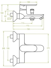 Laveo Appia, vaňová/sprchová batéria nástenná h-100, chrómová, LAV-BLP_010D