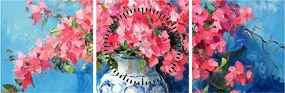 Obraz - Váza ružových kvetov (s hodinami) (90x30 cm)