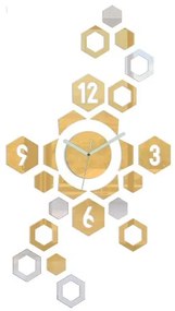 3D nalepovacie hodiny Hexagon zlato-zrkadlové