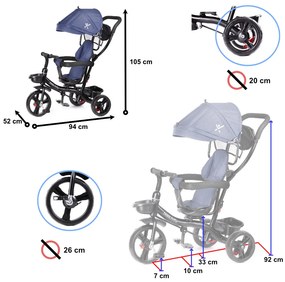 KIK Trojkolka TRIKE FIX LITE, 1-5 rokov, netlakové kolesá, otočné sedadlo, námornícka modrá