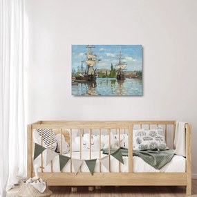 Sklenený obraz - Claude Monet, Ships Riding on the Seine at Rouen, reprodukcia (70x50 cm)
