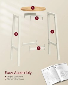 Sada 2 barových stoličiek Kuchynské stoličky s kovovým rámom Výška 65 cm, biela a dub