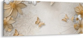 Obraz - Kvety s motýlikmi (120x50 cm)