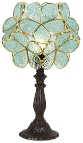 Modrá stolná lampa Tiffany Bloom - 21*21*38 cm