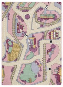 Detský koberec REBEL ROADS Playtime 63 Mesto protišmykový - ružový / béžový