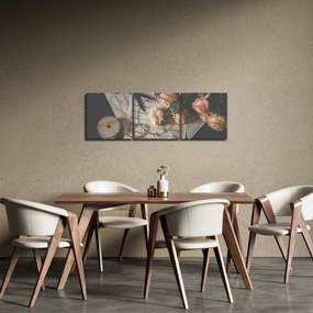 Obraz nôt a ruží (s hodinami) (90x30 cm)