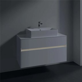 VILLEROY &amp; BOCH Collaro závesná skrinka pod umývadlo na dosku (umývadlo v strede), 2 zásuvky, s LED osvetlením, 1000 x 500 x 548 mm, Glossy White, C125B0DH