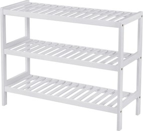 Bambusový stojan na topánky, botník 3-úrovňový, biely