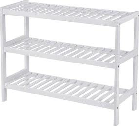 Bambusový stojan na topánky, botník 3-úrovňový, biely