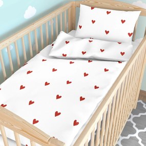 Goldea detské bavlnené obliečky do postieľky - červené srdiečka na bielom 100 x 135 a 40 x 60 cm