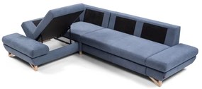 Rozkladacia rohová čalúnená sedacia súprava s úložným priestorom do tvaru L AVESTA, ľavé prevedenie, modrá
