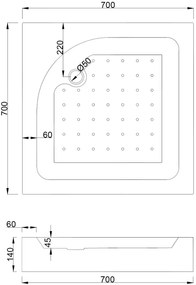 Mexen Rio, štvorcový sprchovací kút s posuvnými dverami 70 (dvere) x 70 (dvere) x 190 cm, 5mm číre sklo s pásikmi, zlatý profil + biela sprchová vanička RIO, 860-070-070-50-20-4510