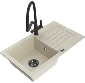 Mexen Pablo, granitový drez 752x436x161 mm, 1-komorový a drezová batéria Duo, béžová, 6510-69-671701-70-B