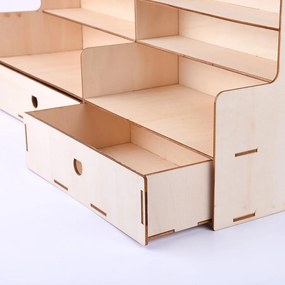 DIY drevený stolový regál s 2 zásuvkami JY-39 Svetlé drevo