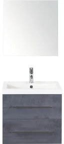 Kúpeľňový nábytkový set Sanox Straight farba čela betón antracitovo sivá ŠxVxH 60 x 170 x 40 cm s umývadlom z minerálnej liatiny a zrkadlovou skrinkou