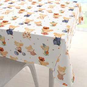 Biante Detský bavlnený štvorcový obrus Sandra SA-611 Hravé myšky na bielom 140x140 cm