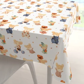 Biante Detský bavlnený štvorcový obrus Sandra SA-611 Hravé myšky na bielom 140x140 cm