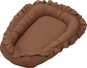Ľanové hniezdo pre bábätko s volánom čokoládová