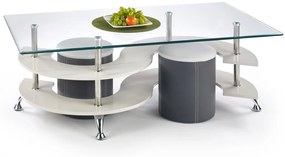Konferenčný stolík s taburetkami Linah biely/sivý
