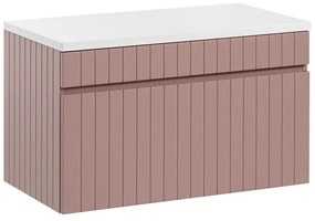 Závesná skrinka pod umývadlo Iconic s doskou 80 cm ružová/biela