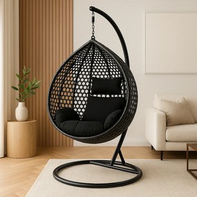 Závesné ratanové hojdacie kreslo ONYX PLUS čierne