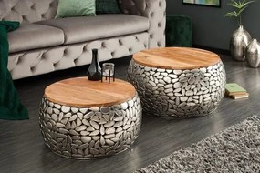 Sada 2 konferenčných stolíkov Stone Mosaic v striebornom vzhľade Akácia 66cm