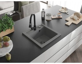 Mexen Vito, 1-komorový granitový drez 490x520x210 mm a drezová batéria Elia, šedá, 6503-71-670101-70-B