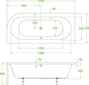 BPS-koupelny Akrylátová asymetrická vaňa na vstavanie HYD-EBI170L-VEST 170x75 cm ĽAVÁ, biela