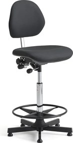 Priemyselná stolička AUGUSTA, s opierkou nôh, V 650 - 900 mm, čierny vinyl