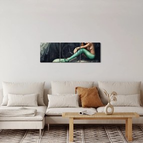 Obraz - Morská panna na skale (s hodinami) (90x30 cm)