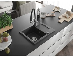 Mexen Enzo, granitový drez 576x465x174 mm, 1-komorový a drezová batéria Duo, čierna škvrnitá, 6506-76-671701-07