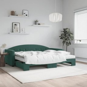 Rozkladacia denná posteľ s matracmi tmavozelená 90x200 cm zamat 3197327