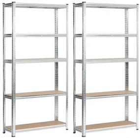 Set 2 kovových regálov 90x30x180 cm strieborný